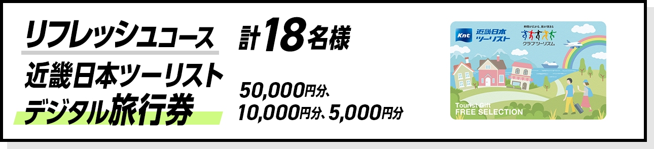 リフレッシュコース 近畿日本ツーリスト 旅行券 計18名様 50,000円分、10,000円分、5,000円分